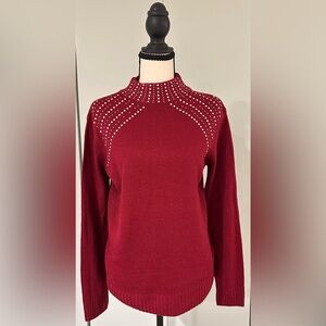 JUICY COUTURE Size M Dark Red Mock Neck with White Studs Long Sleeve Sweater